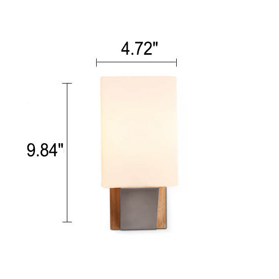 Square Glass Solid Wood Base 1-Light Wall Sconce Lamp