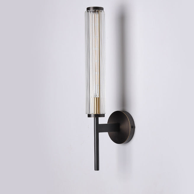 Modern Luxury Brass Glass Cylinder 1-Light Wall Sconce Lamp