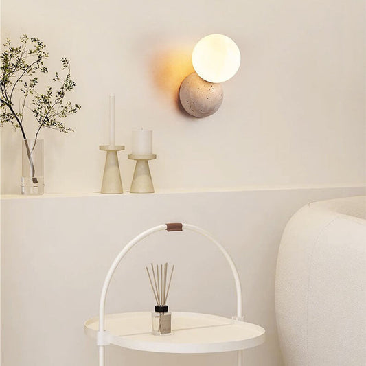 Japanese Round Ball Stone 1-Light Wall Sconce Lamp