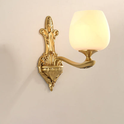 Brass Glass Cup Carving Base 1/2 Light Wall Sconce Lamp