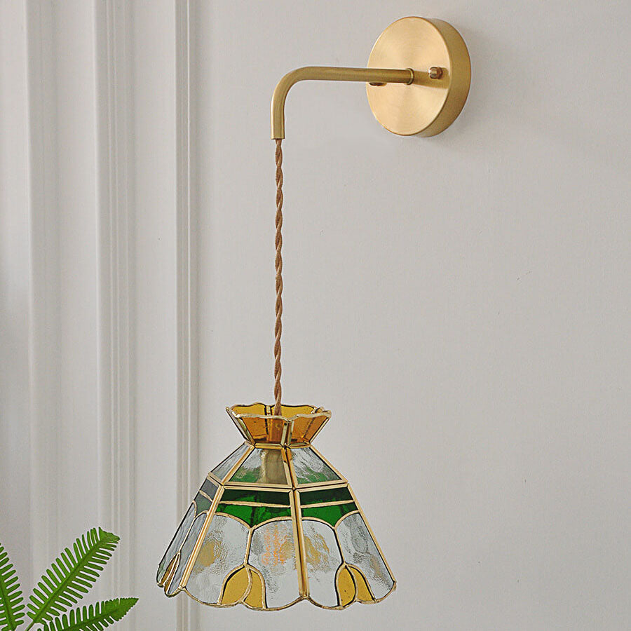 Stained Handmade Glass Tulip Cone 1-Light Wall Sconce Lamp