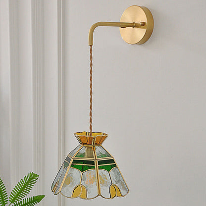 Stained Handmade Glass Tulip Cone 1-Light Wall Sconce Lamp