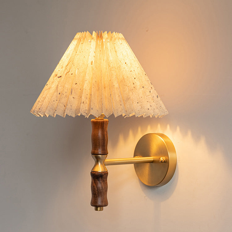 Japanese Ceramic Conic Pleated 1-Light Wall Sconce Lamp