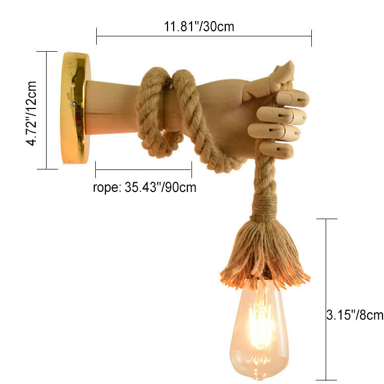 Hand Lamp Arm Hemp Rope Twine 1-Light Wall Sconce Lamp