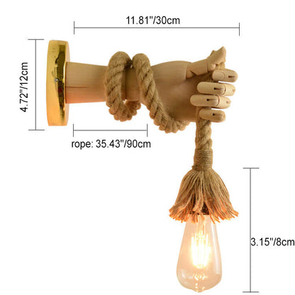 Hand Lamp Arm Hemp Rope Twine 1-Light Wall Sconce Lamp