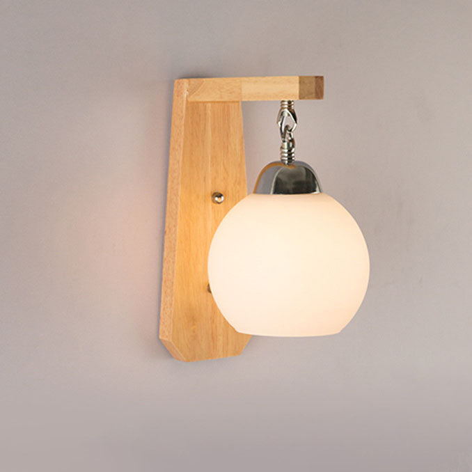 Minimalist Rustic Wooden Glass 1-Light Wall Sconce Lamp