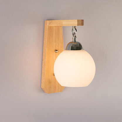 Minimalist Rustic Wooden Glass 1-Light Wall Sconce Lamp