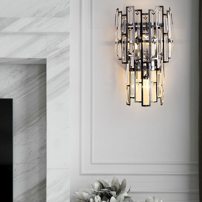 Double Stainless Steel Crystal 3-Light Wall Sconce Lamp