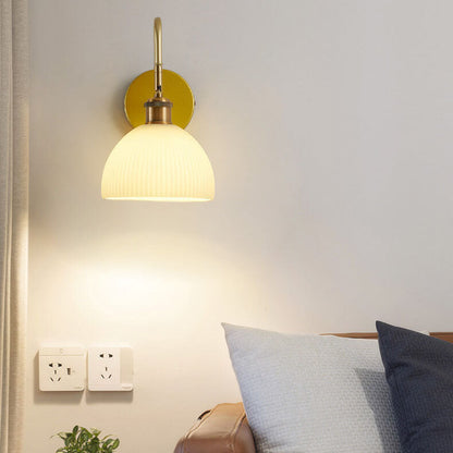 Striped Dome Shade Curved Arm 1-Light Wall Sconce Lamp