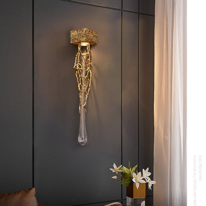 Square Teardrop Copper Crystal 1-Light Wall Sconce Lamp