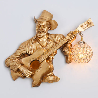 Guitar Player Resin Crystal 1-Light Wall Sconce Lamp