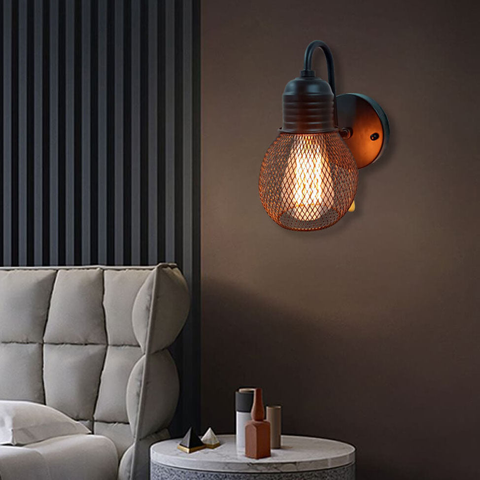 Vintage Iron Cage Glass Lampshade 1-Light Wall Sconce Lamp