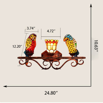 Tiffany European Parrot Decorative 3-Light Wall Sconce Lamp