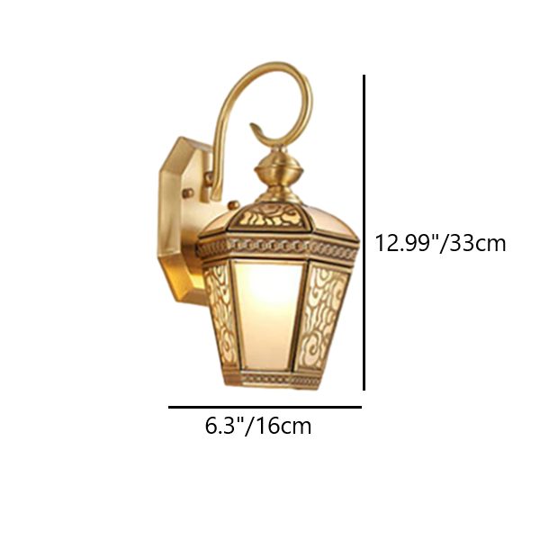 Brass Glass Hexagonal Lantern 1-Light Wall Sconce Lamp