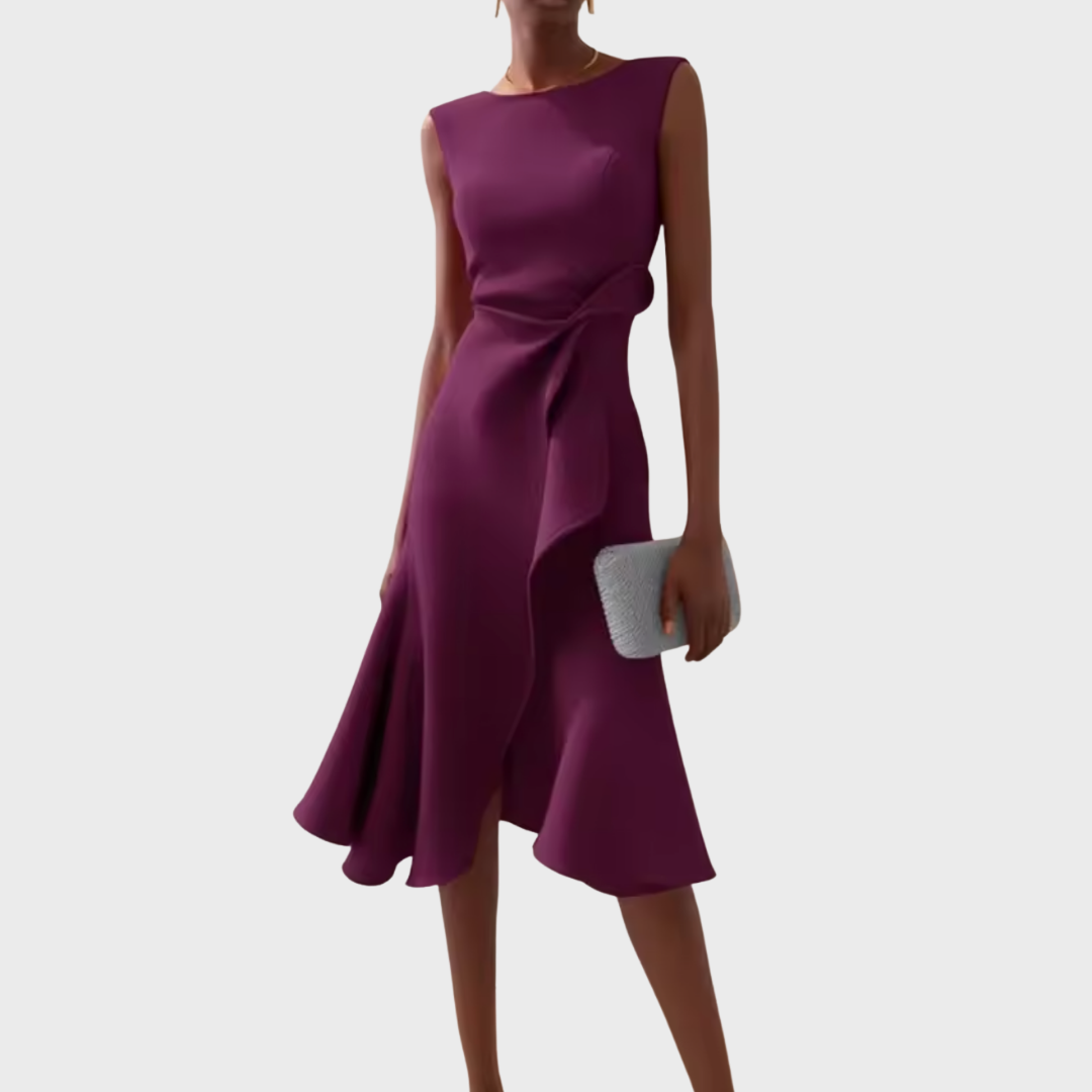 Asymmetric Midi Dress with Draped Hem
