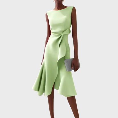 Asymmetric Midi Dress with Draped Hem