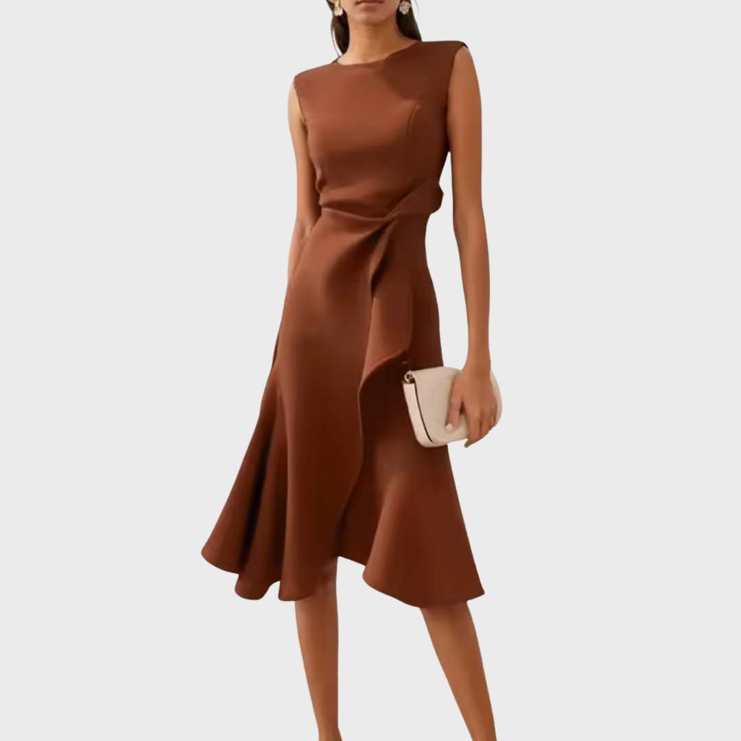 Asymmetric Midi Dress with Draped Hem