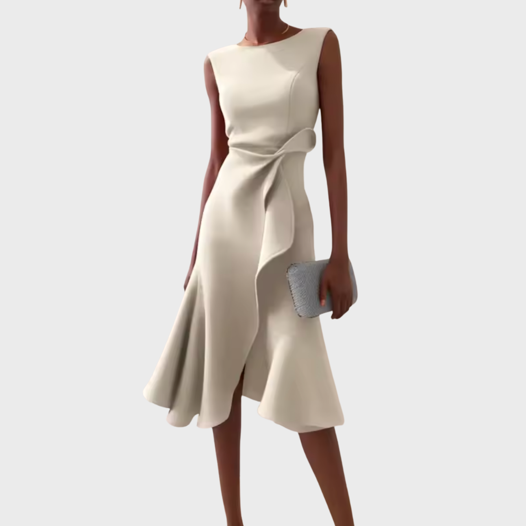 Asymmetric Midi Dress with Draped Hem