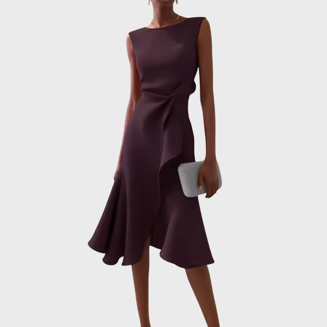 Asymmetric Midi Dress with Draped Hem