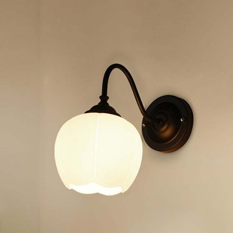 Minimalist Floral Iron Glass 1-Light Wall Sconce Lamp