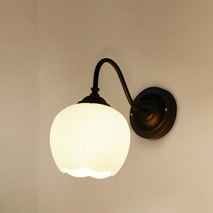Minimalist Floral Iron Glass 1-Light Wall Sconce Lamp
