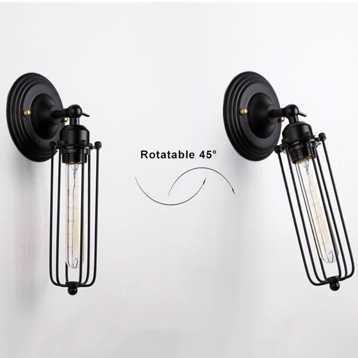 Retro Wrought Iron Cage Shade 1-Light Wall Sconce Lamps