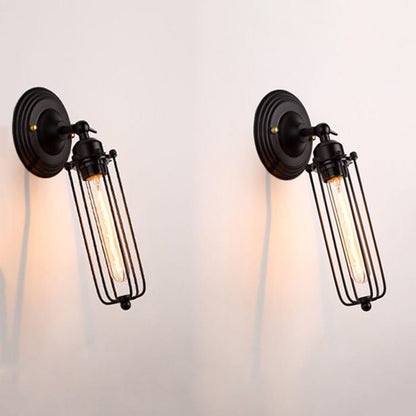 Retro Wrought Iron Cage Shade 1-Light Wall Sconce Lamps