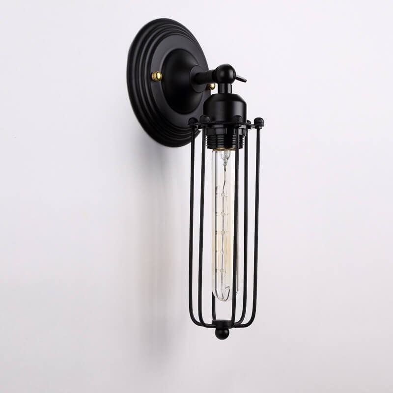 Retro Wrought Iron Cage Shade 1-Light Wall Sconce Lamps