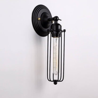 Retro Wrought Iron Cage Shade 1-Light Wall Sconce Lamps
