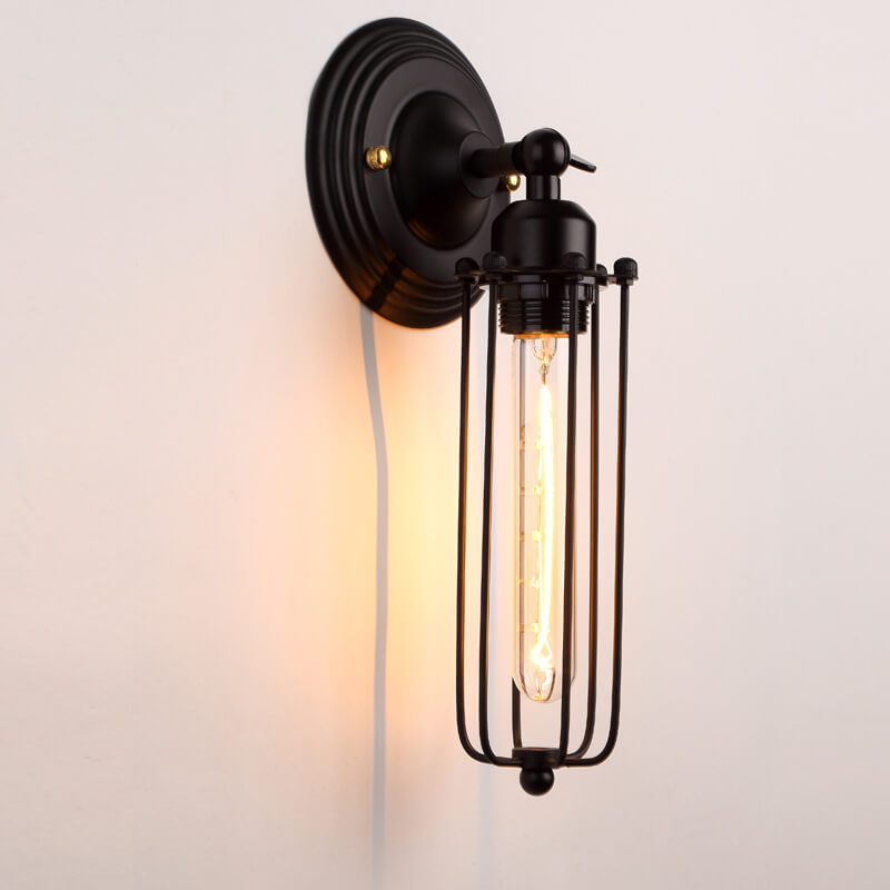 Retro Wrought Iron Cage Shade 1-Light Wall Sconce Lamps