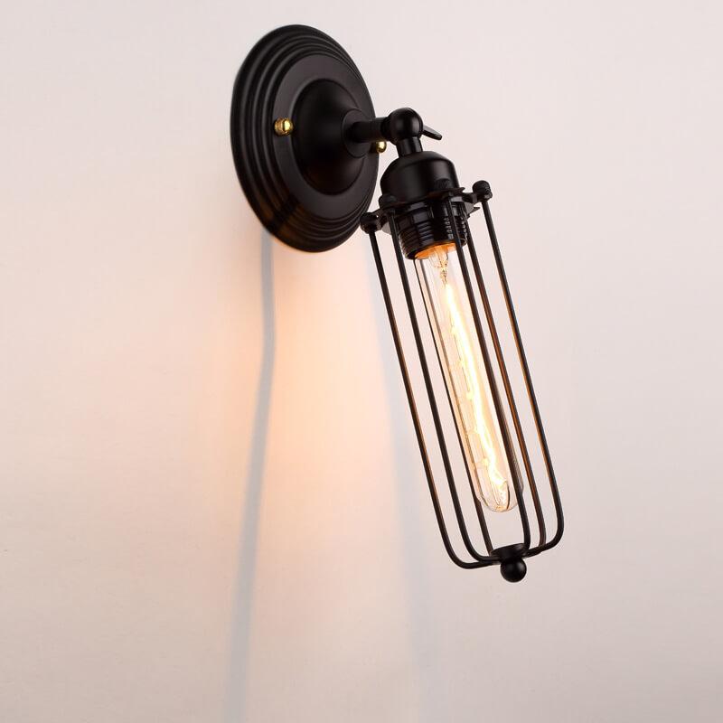 Retro Wrought Iron Cage Shade 1-Light Wall Sconce Lamps