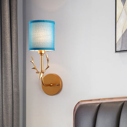 Industrial Fabric Deer Head Design 1-Light Wall Sconce Lamp