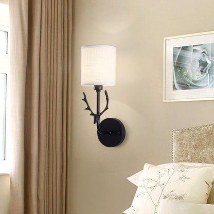 Industrial Fabric Deer Head Design 1-Light Wall Sconce Lamp
