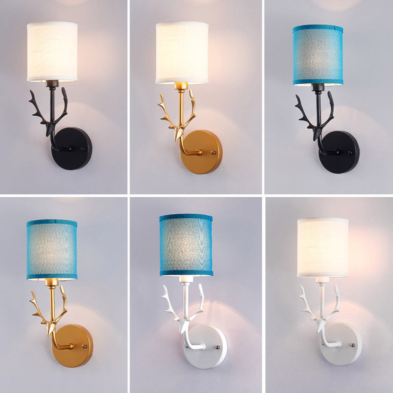 Industrial Fabric Deer Head Design 1-Light Wall Sconce Lamp