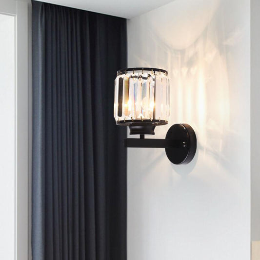Modern Crystal 1-Light Cylindrical Armed Sconce Lamp