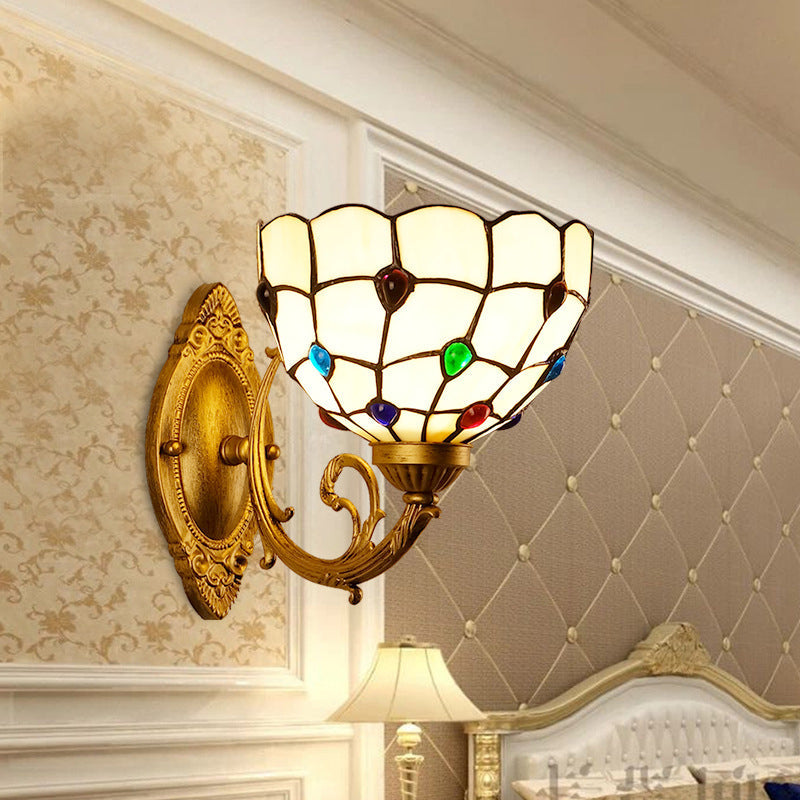Tiffany Stained Glass Bowl 1-Light Wall Sconce Lamp