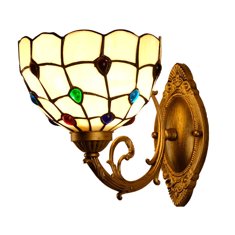 Tiffany Stained Glass Bowl 1-Light Wall Sconce Lamp
