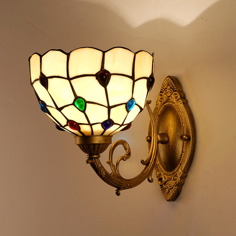 Tiffany Stained Glass Bowl 1-Light Wall Sconce Lamp