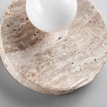 Japanese Yellow Travertine Circle 1-Light Wall Sconce Lamp