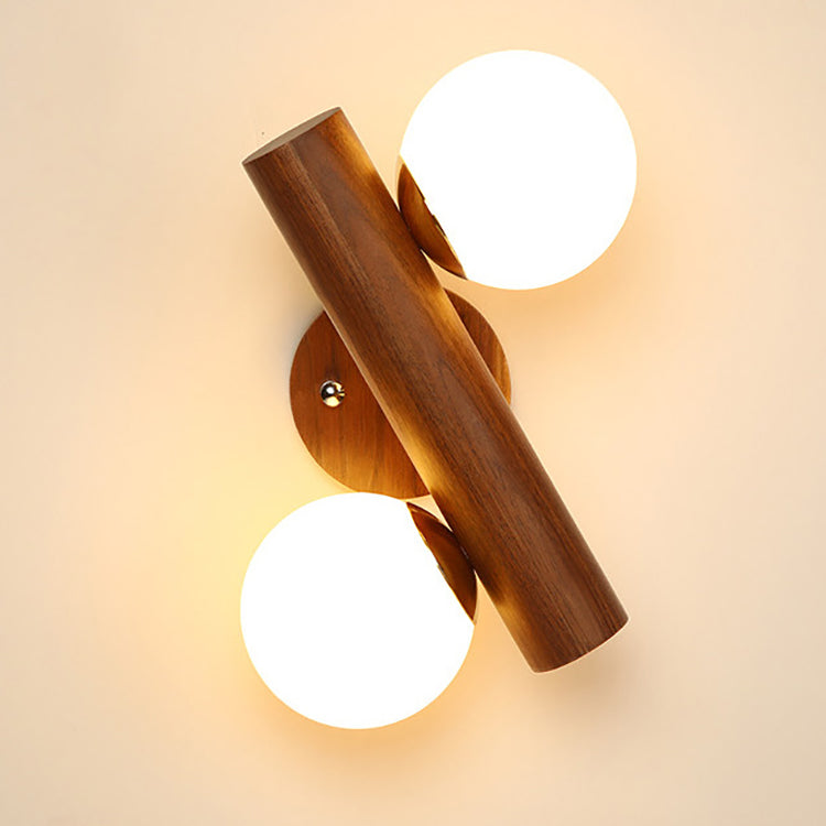 Japanese Glass Cylinder Strip Ball 2-Light Wall Sconce Lamp