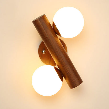 Japanese Glass Cylinder Strip Ball 2-Light Wall Sconce Lamp