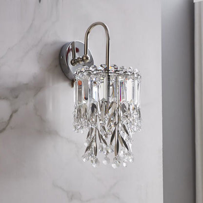 Cylinder Stainless Steel Crystal 1-Light Wall Sconce Lamp