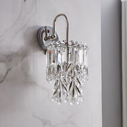 Cylinder Stainless Steel Crystal 1-Light Wall Sconce Lamp