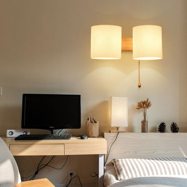 Warm Rubber Wood Glass 1/2 Light Wall Sconce Lamp