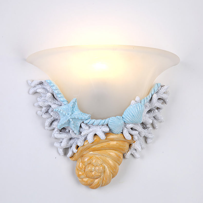 Resin Trumpet Glass Shade 1-Light Wall Sconce Lamp