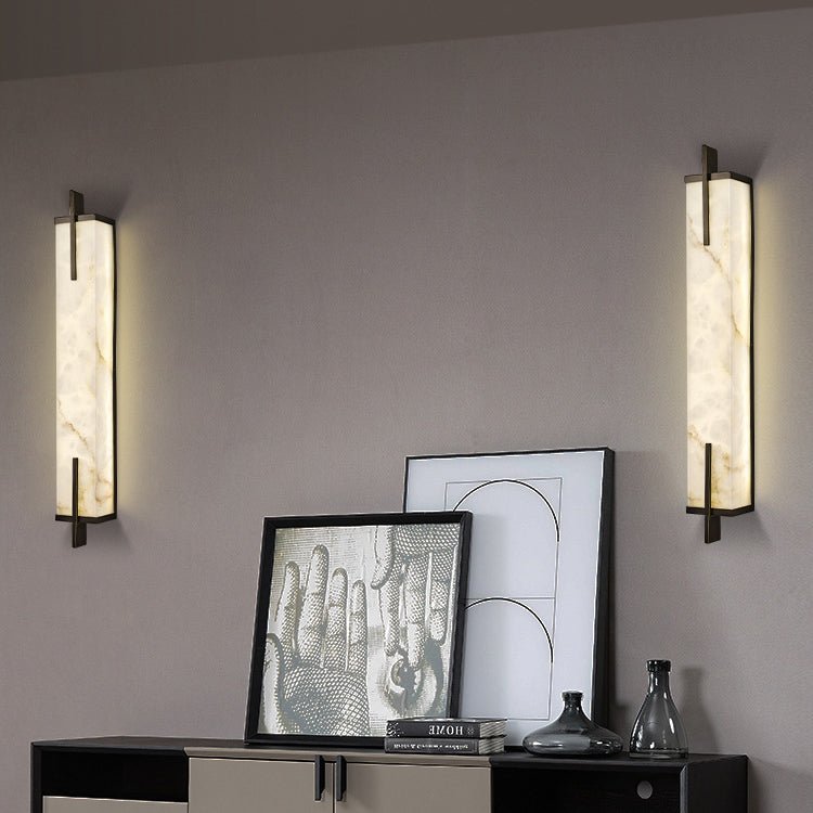 Luxury Full Copper Marble Rectangle LED Wall Sconce Lamp