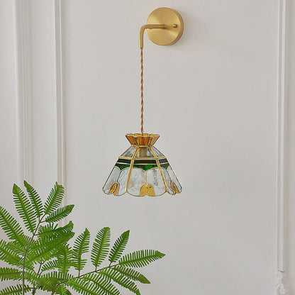 Stained Handmade Glass Tulip Cone 1-Light Wall Sconce Lamp