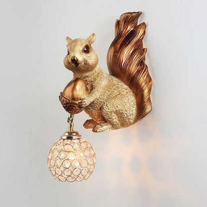 Kids Squirrel Ball Crystal Resin 1-Light Wall Sconce Lamp
