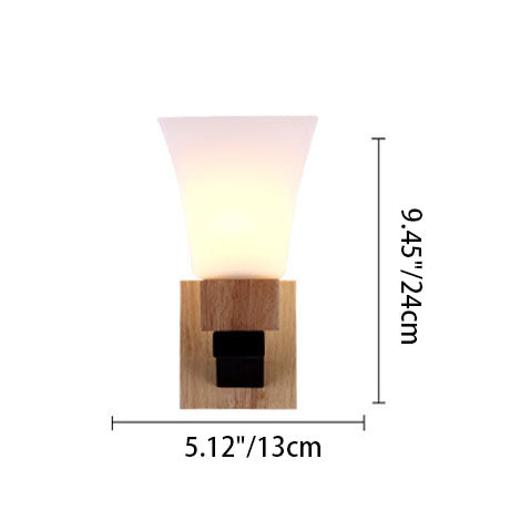 Quadrangular Solid Wood Iron Glass 1-Light Wall Sconce Lamp