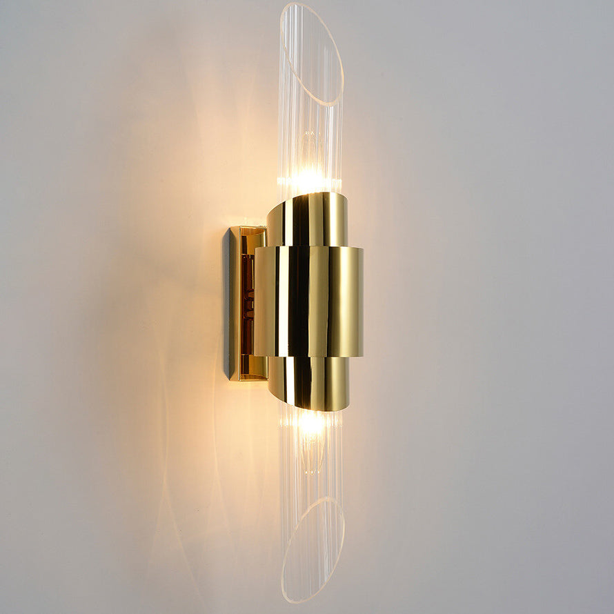 Stainless Steel Glass Column 2-Light Wall Sconce Lamp